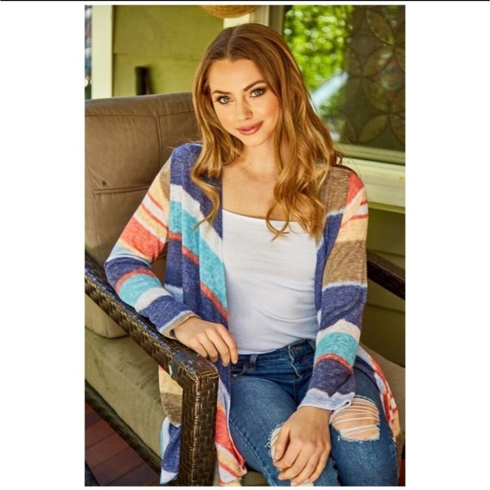White Birch striped waterfall cardigan multicolor
